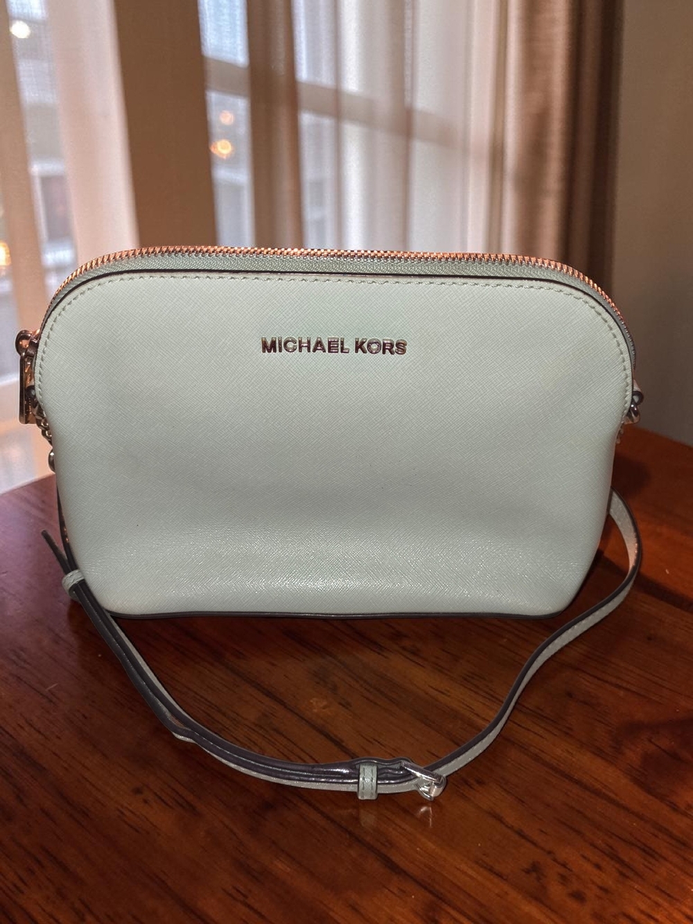 Michael Kors Emmy Small Dome Crossbody Bag Mint Green Saffiano Leather